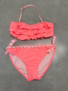 Snapper Rock Neon Coral Ruffle Swimsuit Two Piece